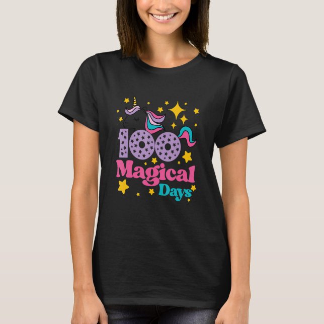 100 Magical Days of School Unicorn Cute Face Happy T-Shirt (Front)