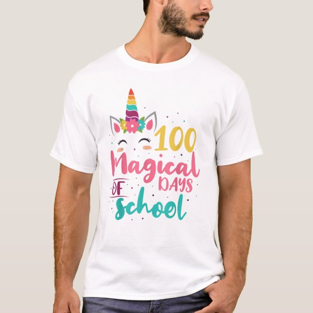 100 Magical Days of School Unicorn Gift Teacher T-Shirt (Front)
