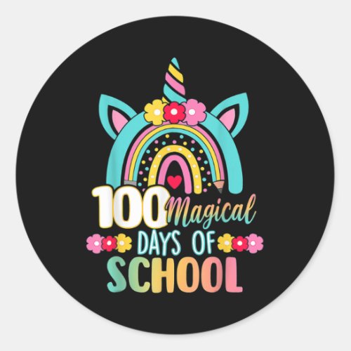 100 Magical Days of School Unicorn Rainbow Teacher Classic Round Sticker