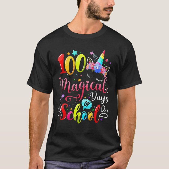100 Magical Days of School Unicorn Teachers Kids T-Shirt (Front)