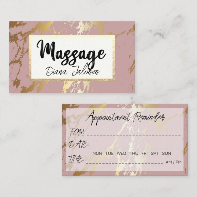 100 Massage Appointment Reminder Pink Marble Business Card (Front/Back)
