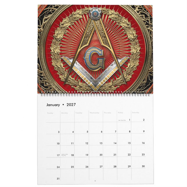 [100] Master Mason - Gold Square & Compasses Calendar (Jan 2027)