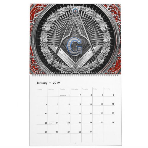 100 Master Mason _ Silver Square  Compasses Calendar