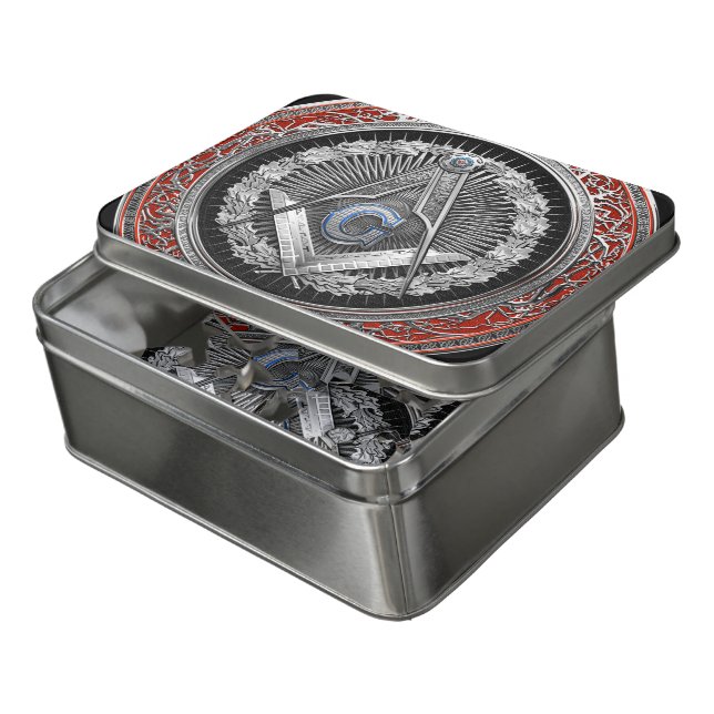 [100] Master Mason - Silver Square & Compasses Jigsaw Puzzle (Lid Open)