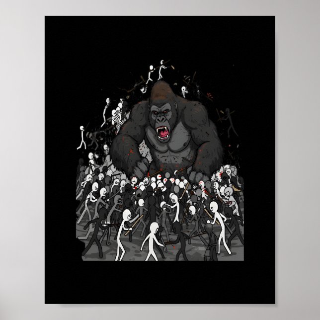 100 Men vs 1 Gorilla, Gift for Him, Gorilla Debate Poster (Front)