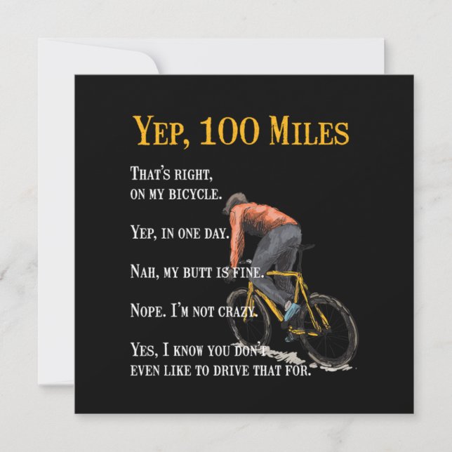 100 Miles Bike Biking Cycling Cyclist Bicycle Gift Invitation (Front)