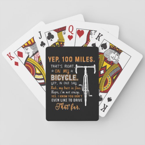 100 Miles On My Bicycle Funny Cycling Riders Bike Poker Cards