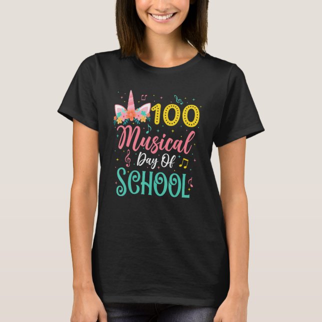 100 Musical Days Of School Music Teacher Unicorn T T-Shirt (Front)