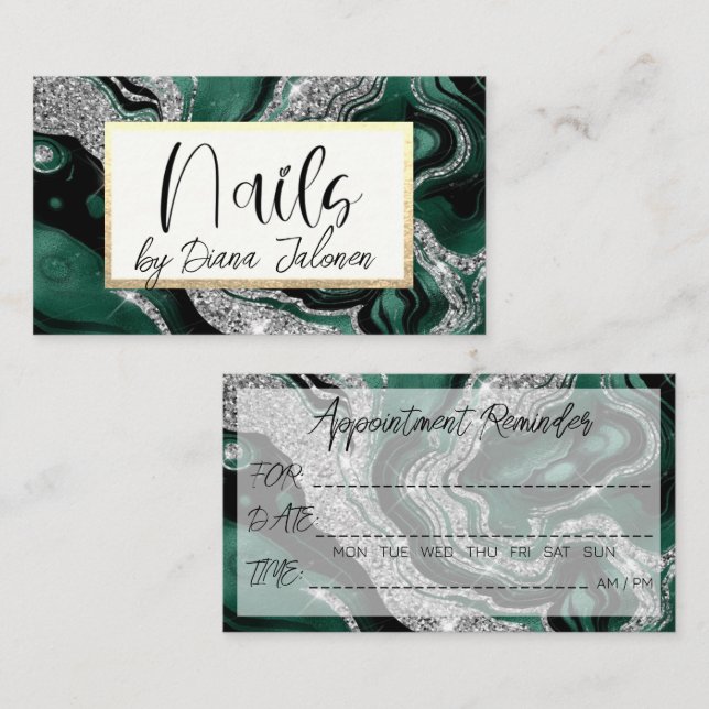 100 Nails Appointment Reminder Rose Marble Business Card (Front/Back)