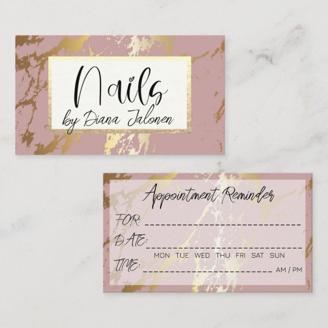 100 Nails Appointment Reminder Rose Marble Business Card (Front/Back)
