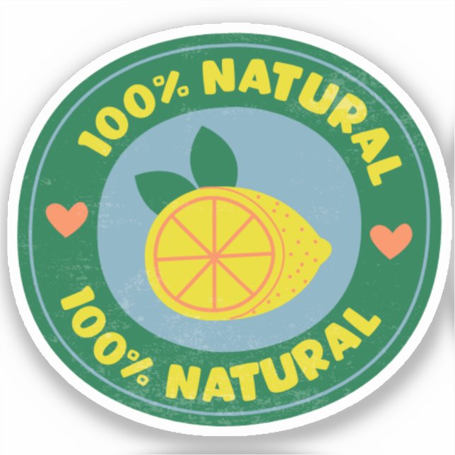100% Natural Lemon symbol Button Sticker (Front)