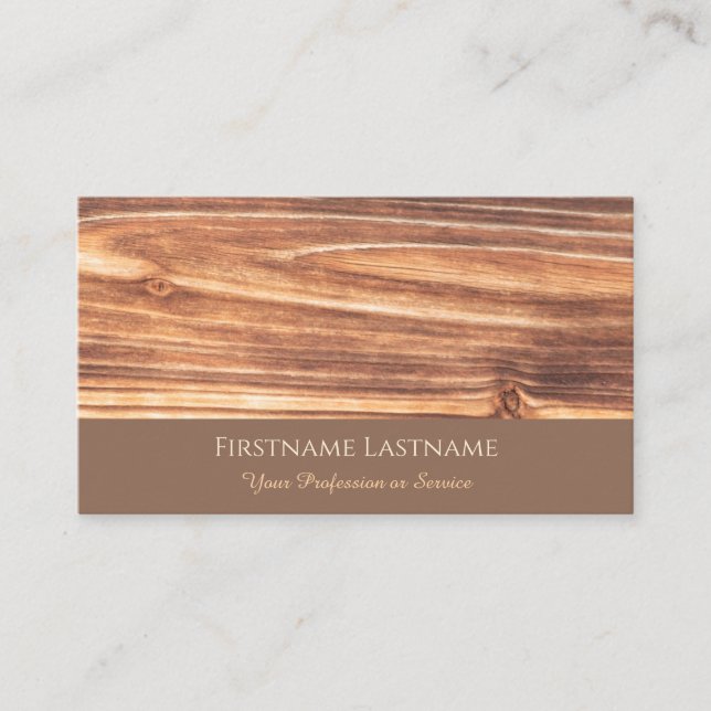 100% natural organic wooden style brown wood business card (Front)
