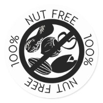 100% Nut Free No Nuts Simple Black and White Classic Round Sticker