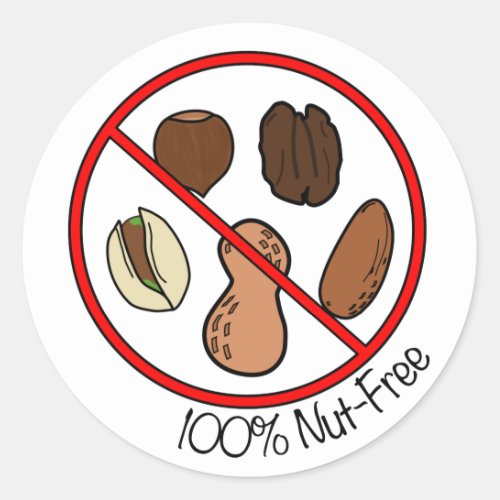 100 Nut Free Tree nuts  Peanuts Classic Round Sticker