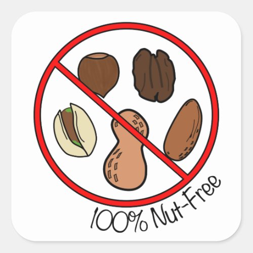 100 Nut Free Tree nuts  Peanuts Square Sticker