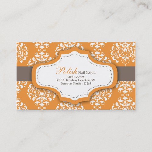 100 Orange Damask Nail Technician Business Card