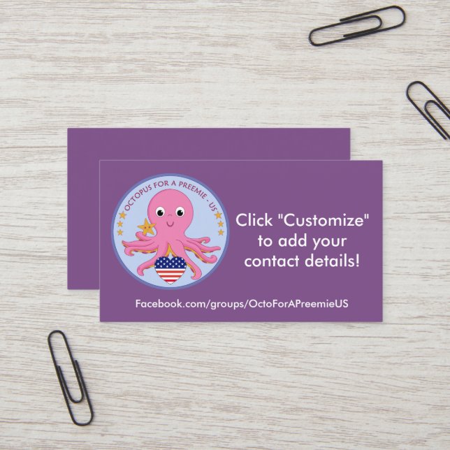 100 Pack Business Cards Octopus For A Preemie US (Front/Back In Situ)