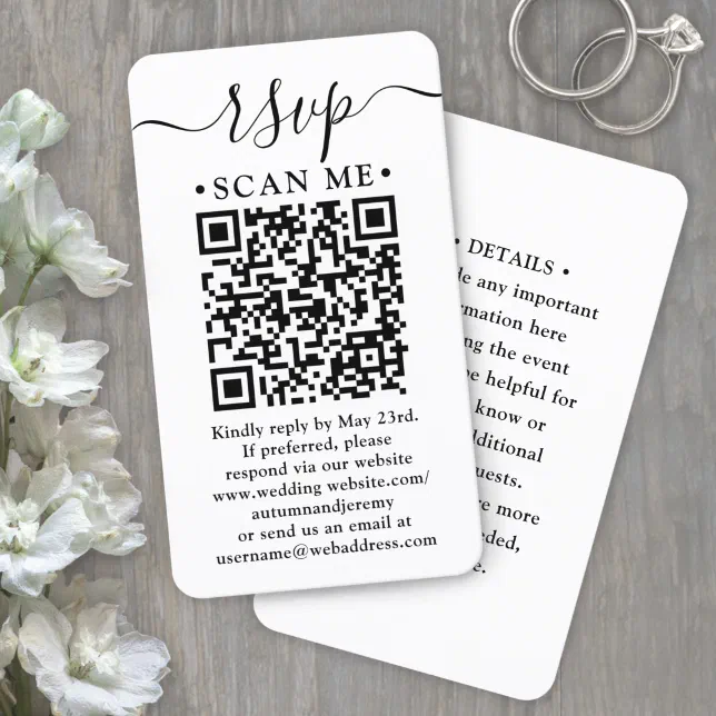 100 Pack QR Code Wedding RSVP & Details Enclosure Business Card | Zazzle