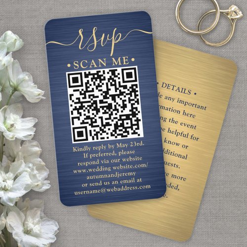 100 Pack QR RSVP Blue and Gold Wedding Enclosure Business Card