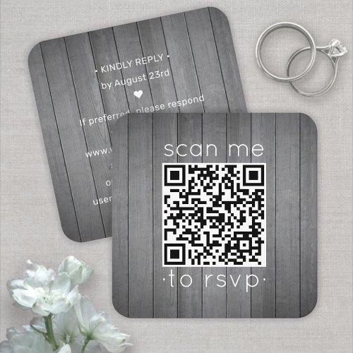 100 Pack QR RSVP Gray Faux Wood Wedding Enclosure Square Business Card