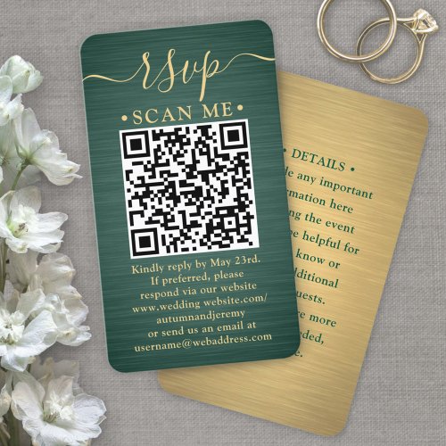 100 Pack QR RSVP Green and Gold Wedding Enclosure Business Card
