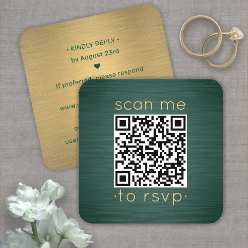 100 Pack QR RSVP Green and Gold Wedding Enclosure Square Business Card