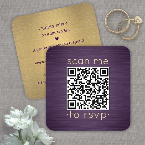 100 Pack QR RSVP Purple and Gold Wedding Enclosure Square Business Card