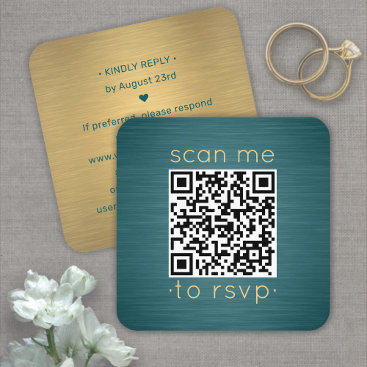100 Pack QR RSVP Teal and Gold Wedding Enclosure Square Business Card