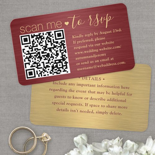 100 Pack Scan Me QR RSVP Burgundy  Gold Wedding Business Card