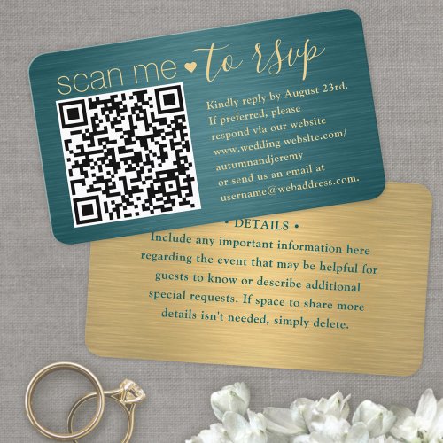 100 Pack Scan Me QR RSVP Teal and Gold Wedding Business Card