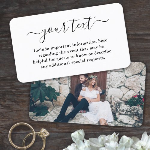 100 Pack Simple Script  Photo Wedding Enclosure Business Card