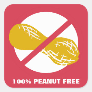 100% Peanut Free Customizable Red Bolded Square Sticker
