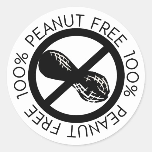 100 Peanut Free No Peanuts Simple Black and White Classic Round Sticker