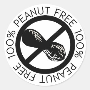 100% Peanut Free No Peanuts Simple Black and White Classic Round Sticker