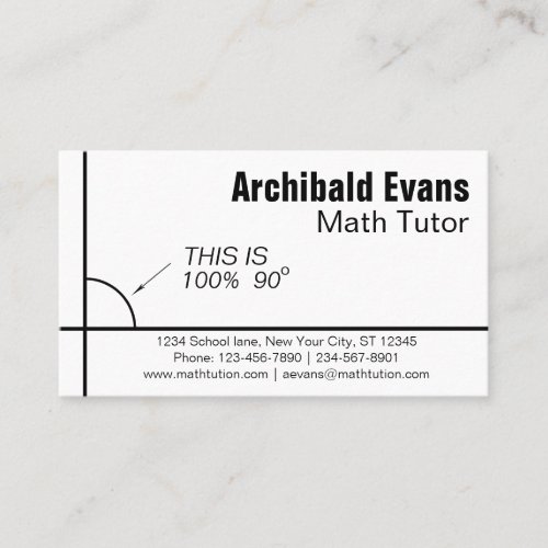 100 percent 90 degrees funny math tutor business card