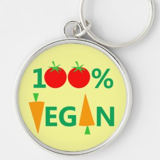 100 Percent Vegan Cute Veganism Message Vegans Keychain