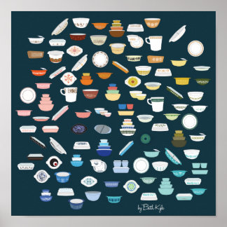 100 Pieces of Pyrex - Blue-Green Poster