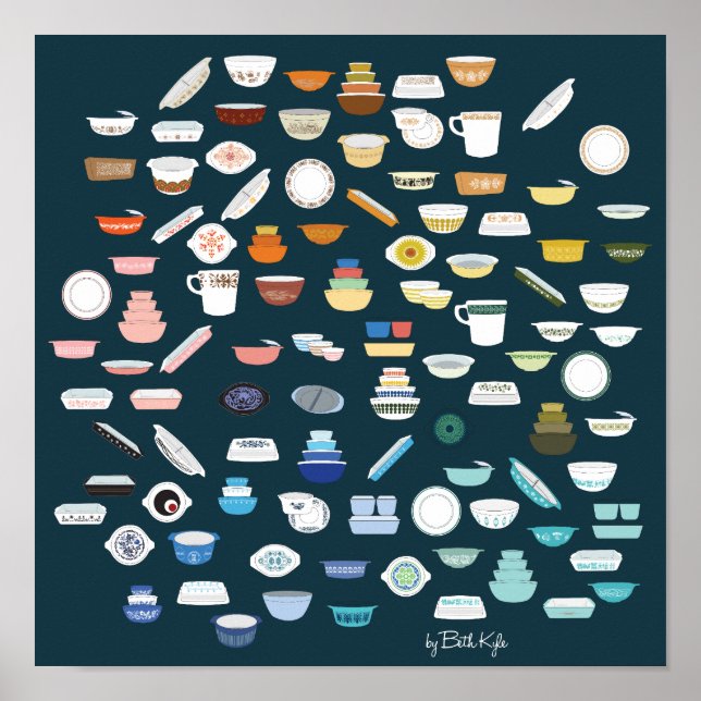 100 Pieces of Pyrex - Blue-Green Poster (Front)