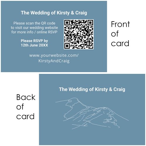 100 pk Dusty Blue Catbells QR Code Web RSVP Cards