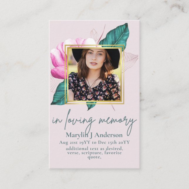 100 Pretty Floral Prayer Funeral Memorial PHOTO Business Card (Front)