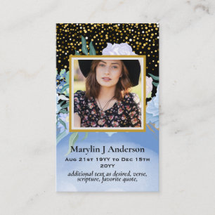 100 Pretty Floral Prayer Funeral Memorial PHOTO Business Card