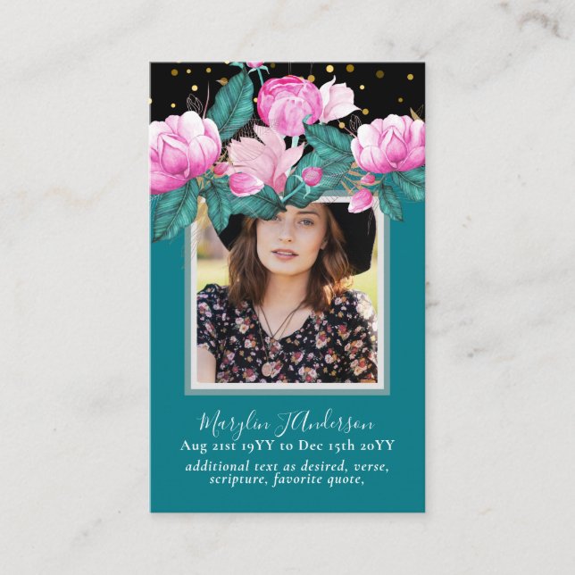 100 Pretty Floral Prayer Funeral Memorial PHOTO Business Card (Front)