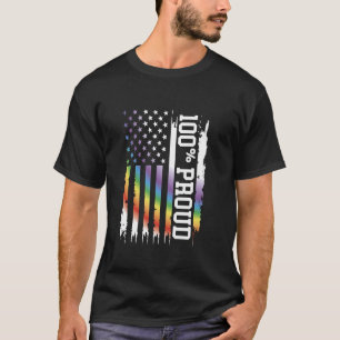 100 Proud United States Distressed Rainbow w US Fl T-Shirt