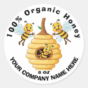 100% Pure Honey Bee Lable Classic Round Sticker