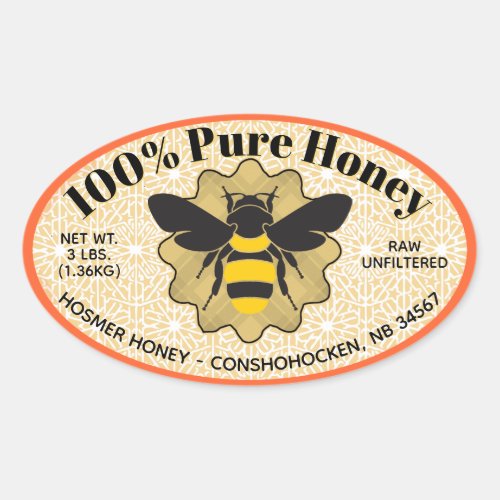 100 Pure Honey Jar Oval Sticker