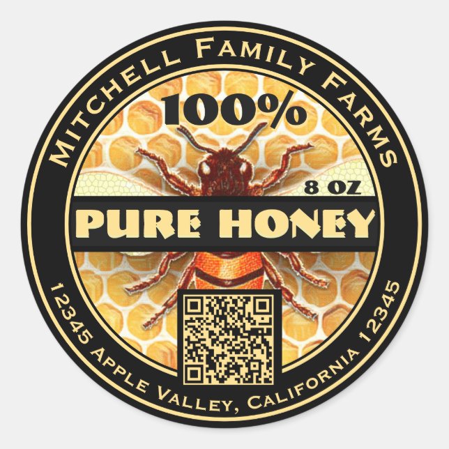 100% Pure Honey QR Code Classic Round Sticker (Front)