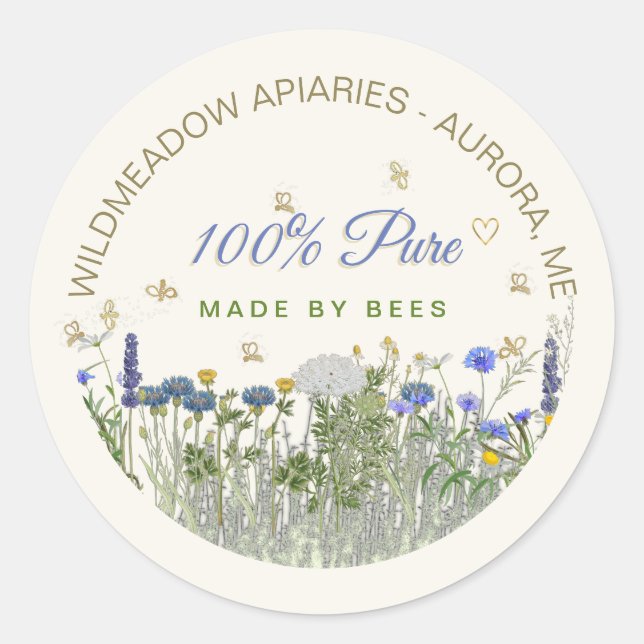 100% PURE Meadow Flowers and Bees Lid Label (Front)