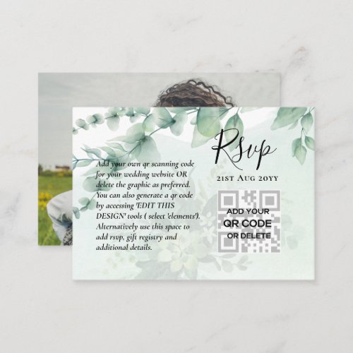 100 QR CODE WEDDING RSVP Greenery PHOTO Enclosure  Business Card