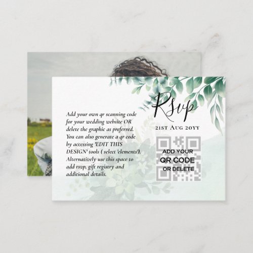 100 QR CODE WEDDING RSVP Greenery PHOTO Enclosure  Business Card