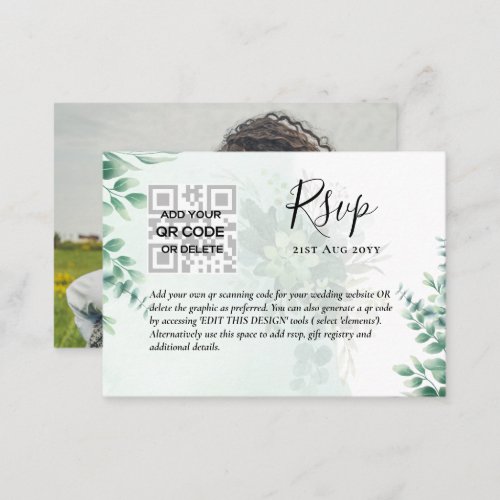 100 QR CODE WEDDING RSVP Greenery PHOTO Enclosure Business Card